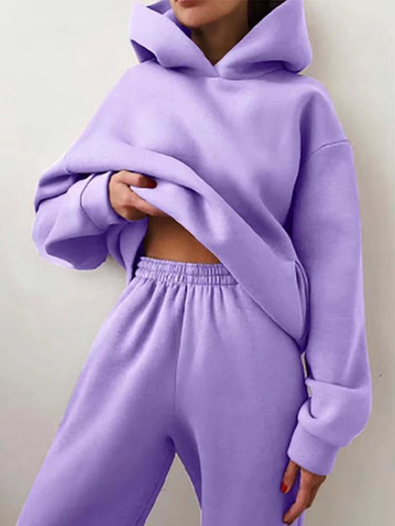 Winter Two Piece Sets Women Tracksuit Suit 2023 Autumn Trouser Suits Female Sweatshirt Solid Sports Hoodie Sportswear