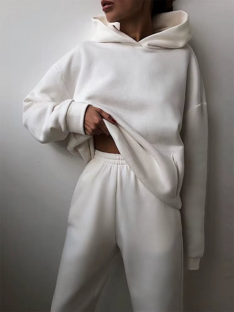Winter Two Piece Sets Women Tracksuit Suit 2023 Autumn Trouser Suits Female Sweatshirt Solid Sports Hoodie Sportswear