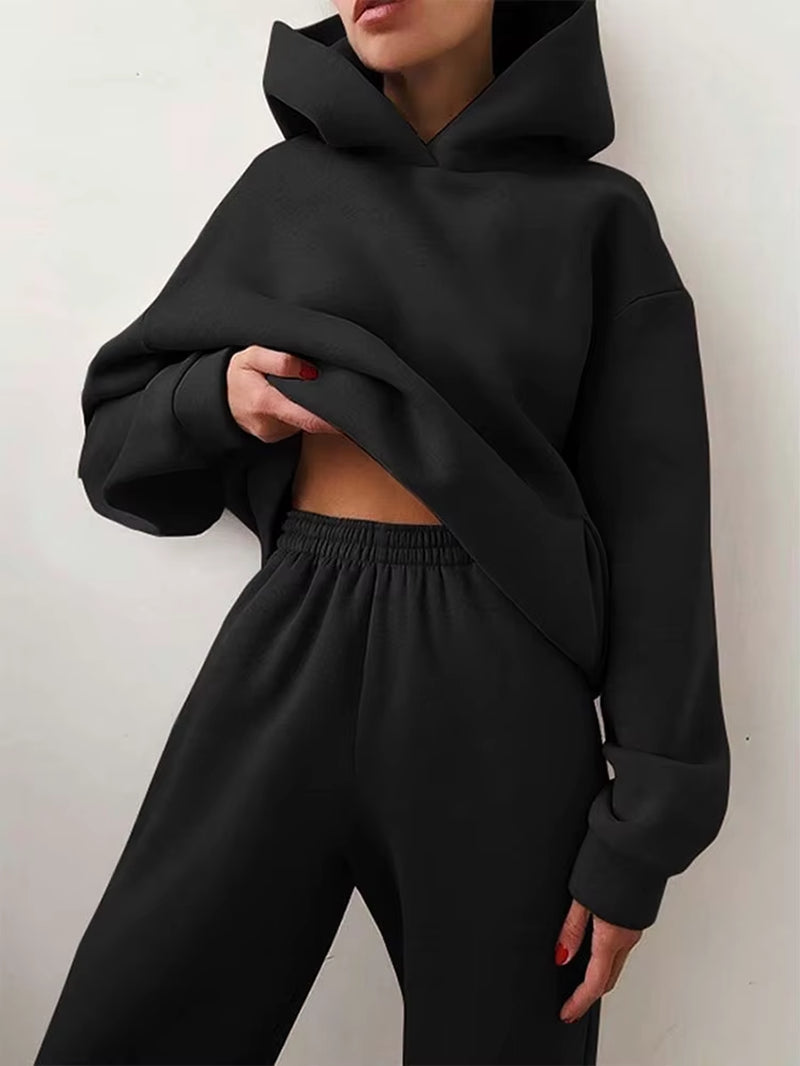 Winter Two Piece Sets Women Tracksuit Suit 2023 Autumn Trouser Suits Female Sweatshirt Solid Sports Hoodie Sportswear