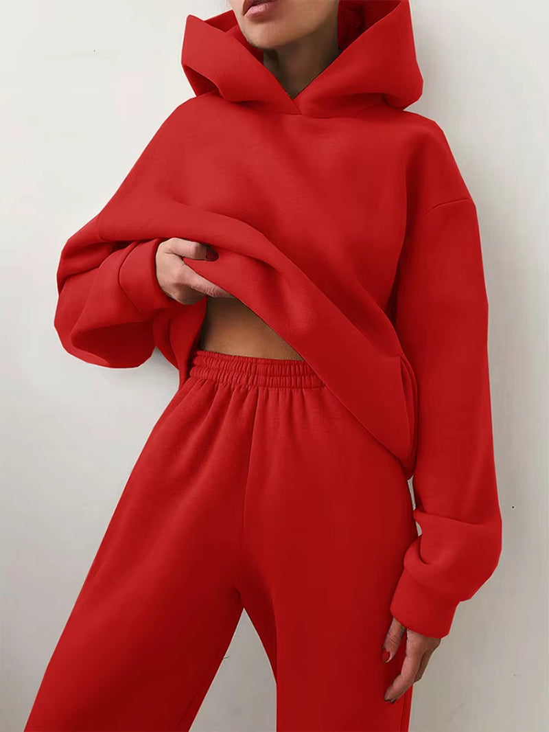 Winter Two Piece Sets Women Tracksuit Suit 2023 Autumn Trouser Suits Female Sweatshirt Solid Sports Hoodie Sportswear