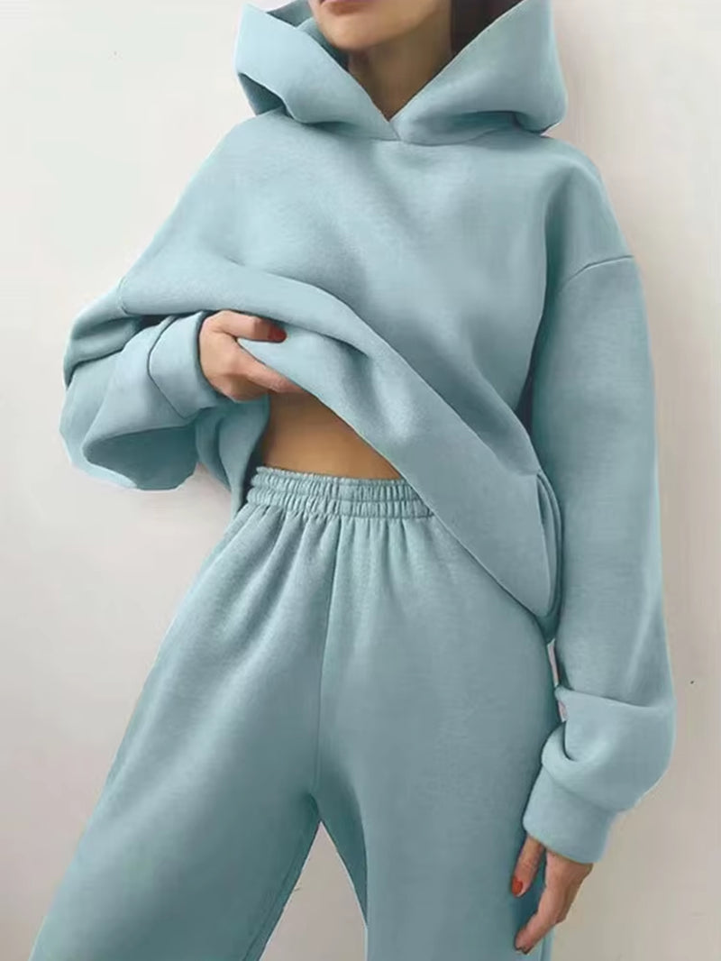 Winter Two Piece Sets Women Tracksuit Suit 2023 Autumn Trouser Suits Female Sweatshirt Solid Sports Hoodie Sportswear