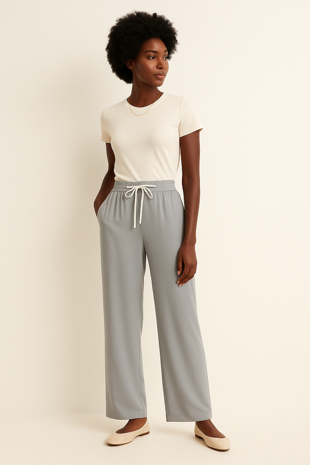 Pantalon à Jambes Larges à Double Ceinture