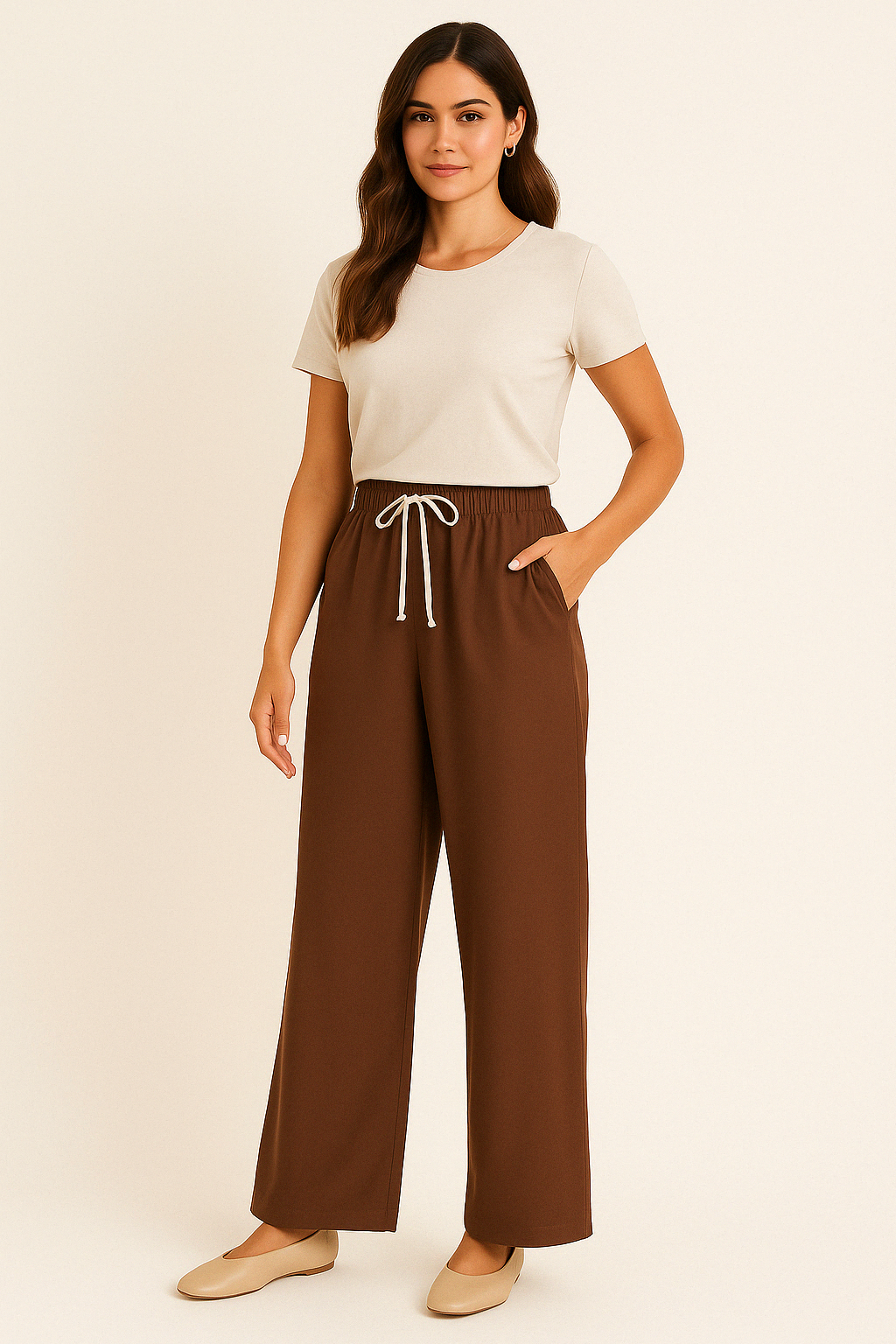 Pantalon à Jambes Larges à Double Ceinture