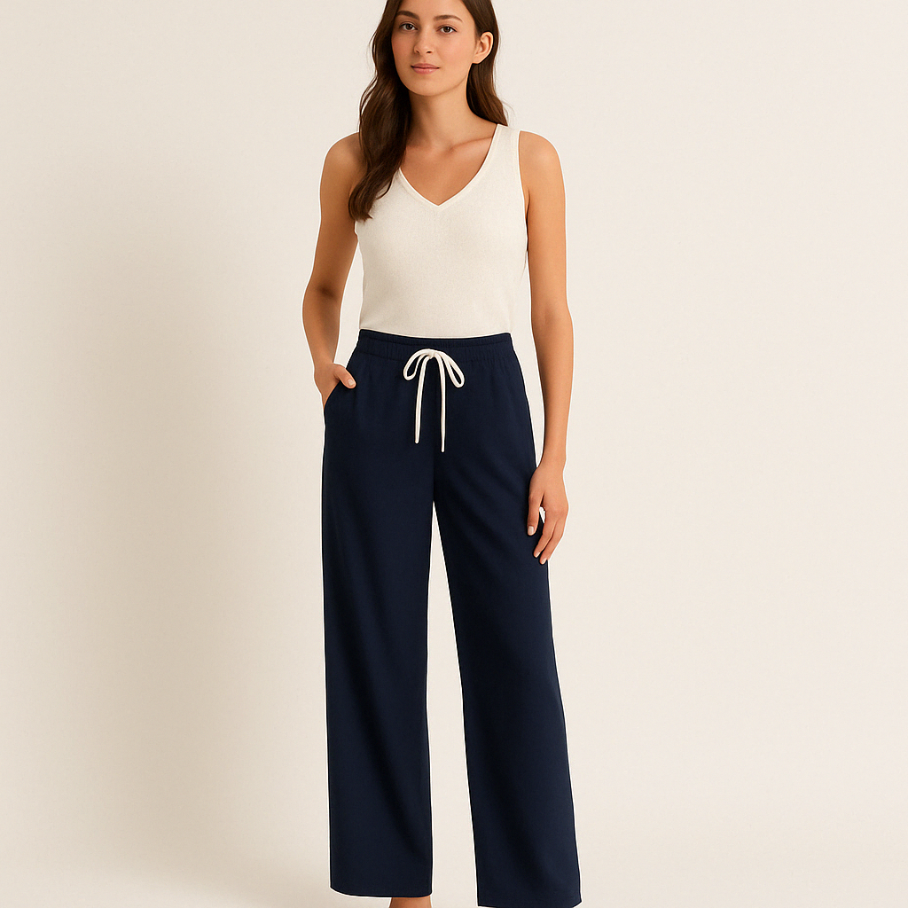 Pantalon à Jambes Larges à Double Ceinture