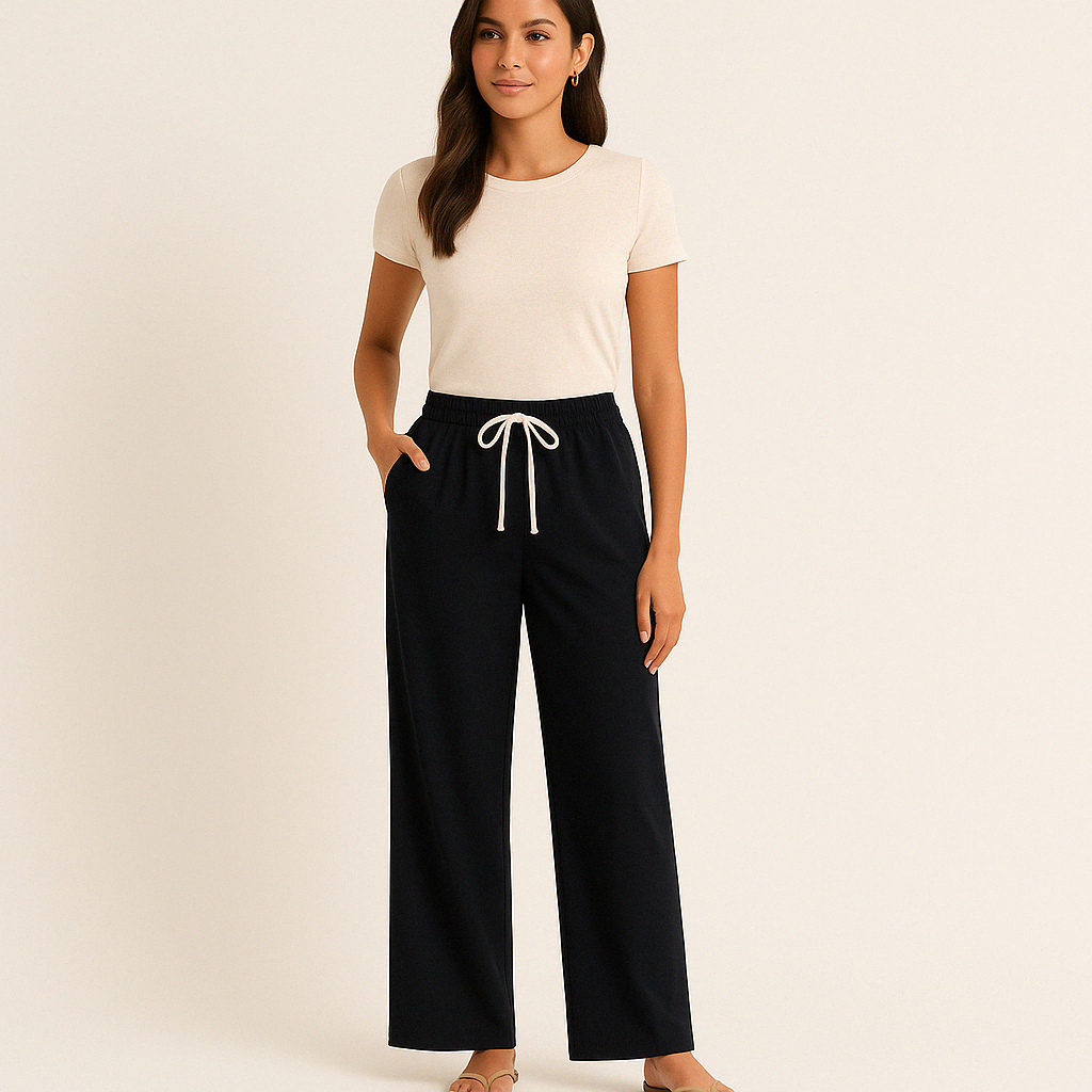 Pantalon à Jambes Larges à Double Ceinture