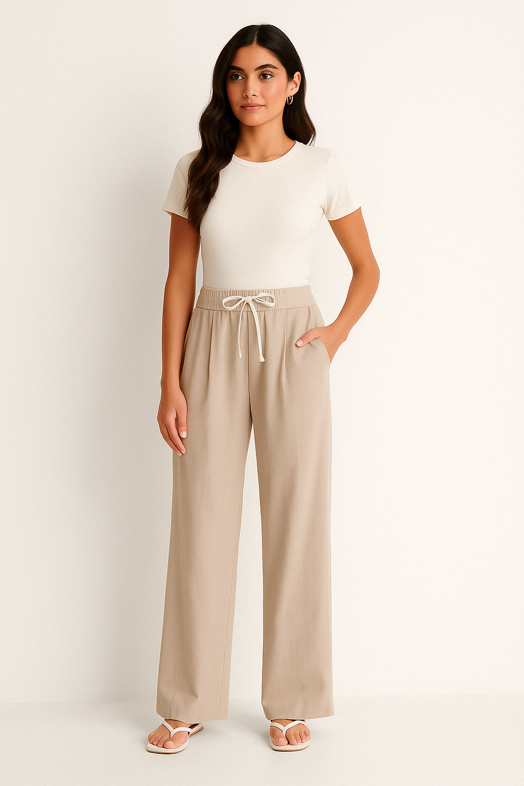 Pantalon à Jambes Larges à Double Ceinture