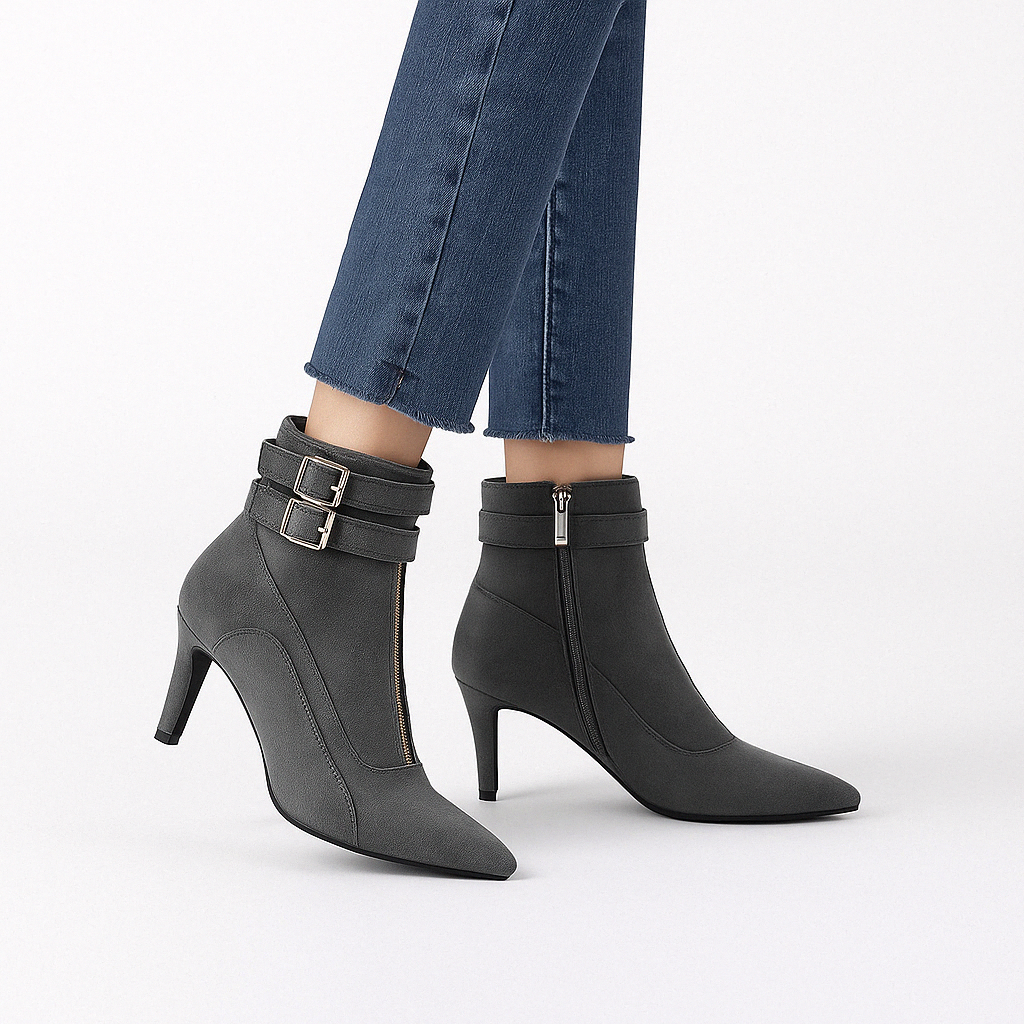 Bottines à boucle et bride, talons avec fermeture éclair