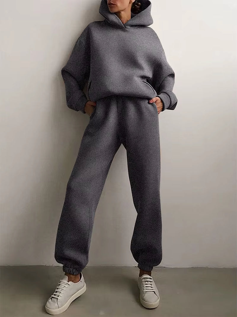 Winter Two Piece Sets Women Tracksuit Suit 2023 Autumn Trouser Suits Female Sweatshirt Solid Sports Hoodie Sportswear