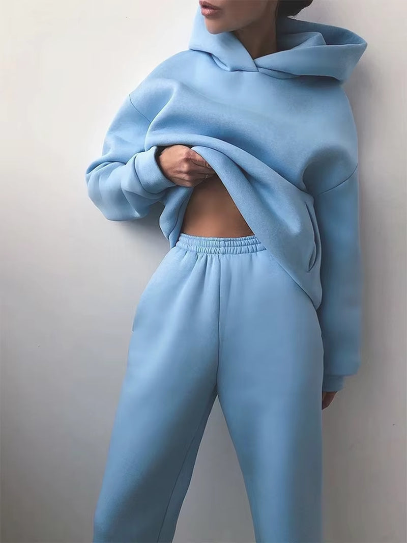 Winter Two Piece Sets Women Tracksuit Suit 2023 Autumn Trouser Suits Female Sweatshirt Solid Sports Hoodie Sportswear