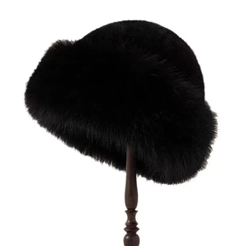 2024 New Women'S Fashion Fur Cap Fur Hat Fur Autumn Winter Hats Mongolian Hat Brimless Plush Fluffy Skiing Riding Warm Caps