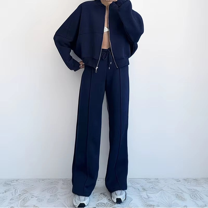 2024 Autumn Winter Women'S Thick Hoodie Coat Drawstring High Waist Loose Casual Pants Set Lined Fleece Woman'S Clothing Street