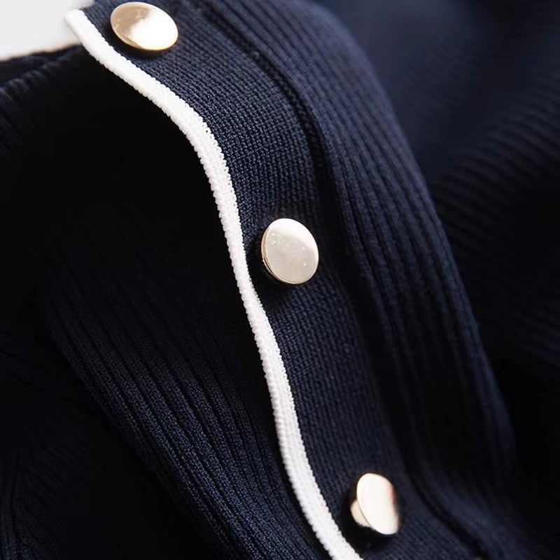 Polo Collar Knit Dresses for Women Summer Short Sleeve Slim Elegant Party Dress Casual Chic Korean Stripe Vestido Feminino New