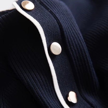 Polo Collar Knit Dresses for Women Summer Short Sleeve Slim Elegant Party Dress Casual Chic Korean Stripe Vestido Feminino New