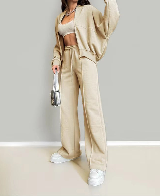 2024 Autumn Winter Women'S Thick Hoodie Coat Drawstring High Waist Loose Casual Pants Set Lined Fleece Woman'S Clothing Street