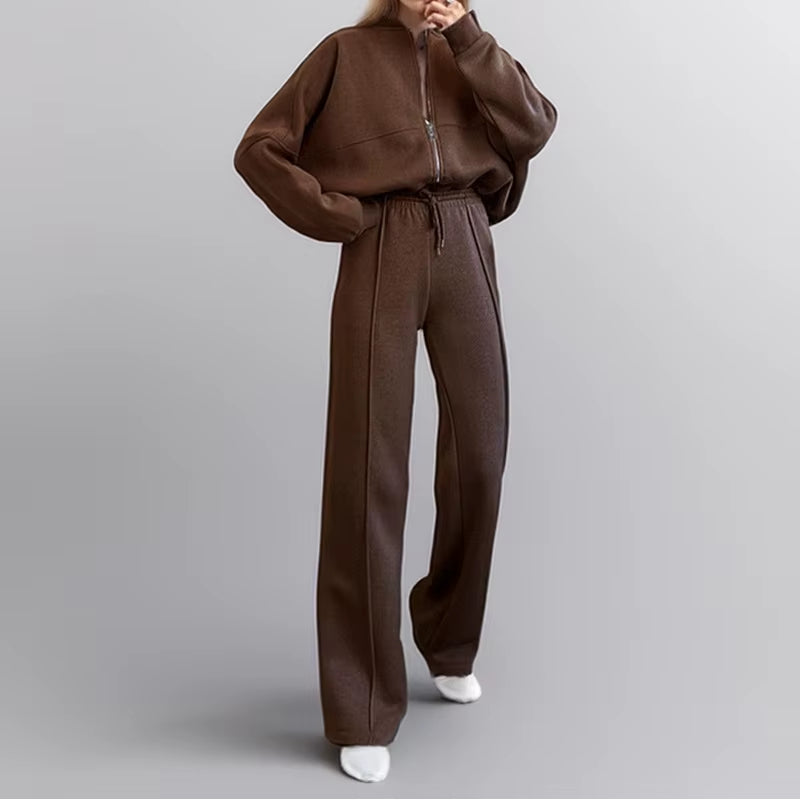 2024 Autumn Winter Women'S Thick Hoodie Coat Drawstring High Waist Loose Casual Pants Set Lined Fleece Woman'S Clothing Street