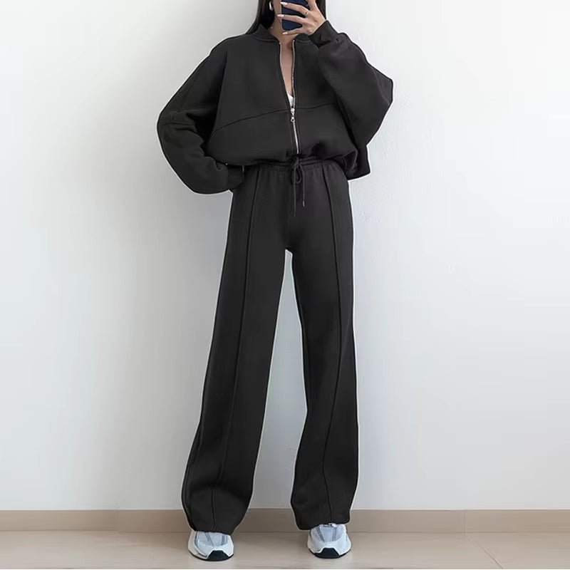 2024 Autumn Winter Women'S Thick Hoodie Coat Drawstring High Waist Loose Casual Pants Set Lined Fleece Woman'S Clothing Street
