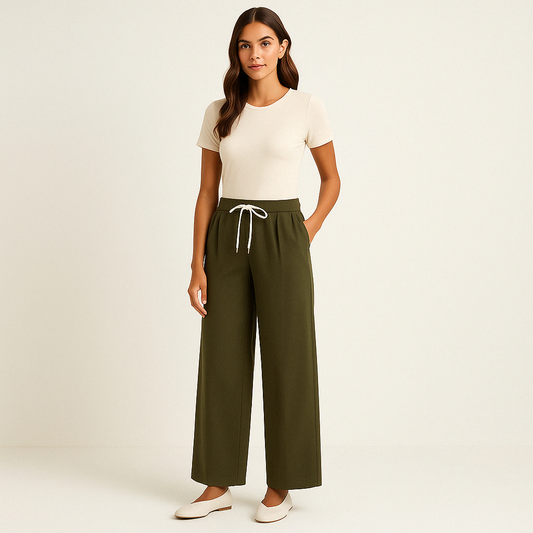 Pantalon à Jambes Larges à Double Ceinture