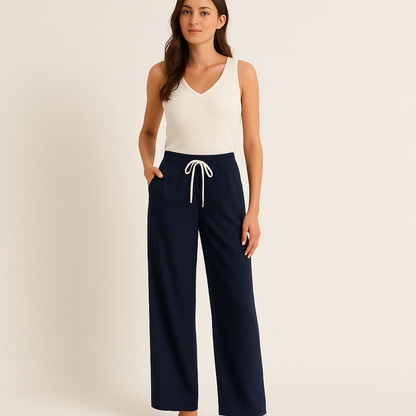 Pantalon à Jambes Larges à Double Ceinture