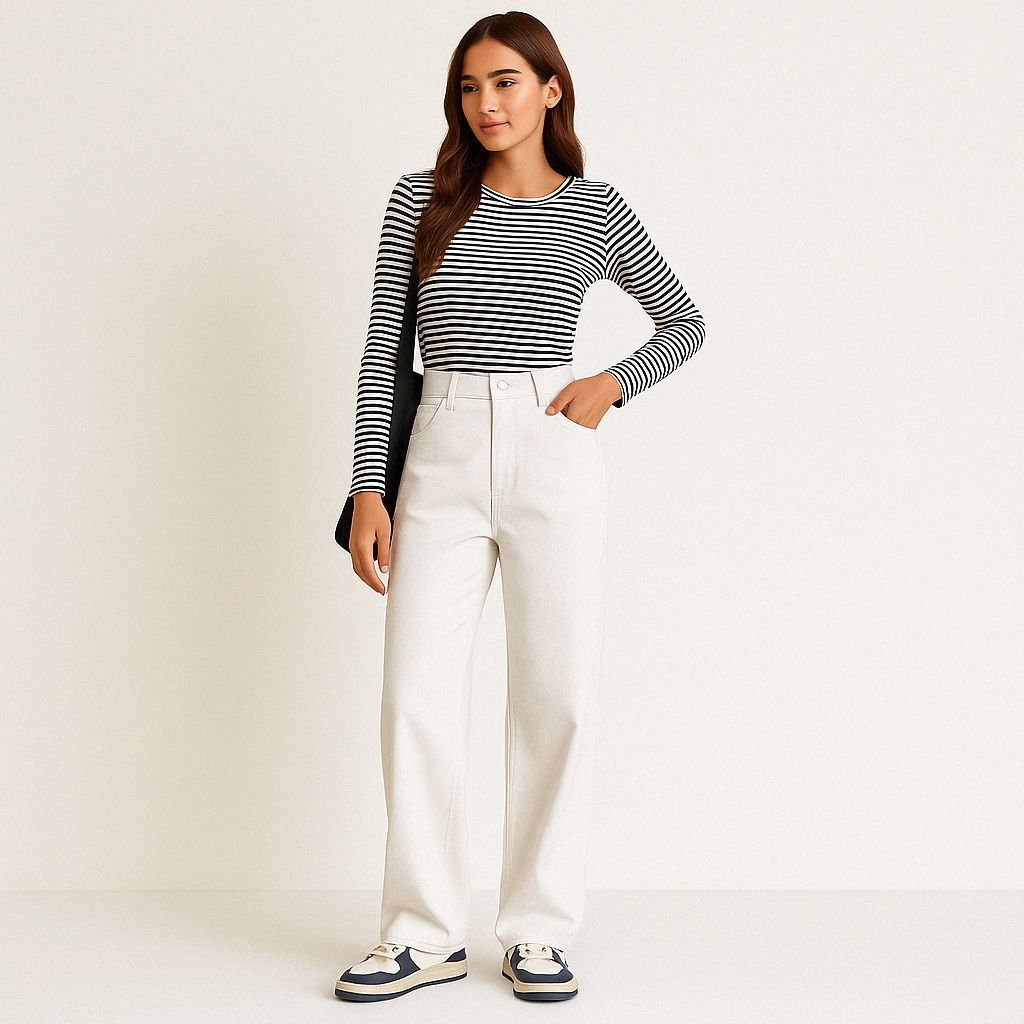 Jean à jambes larges, taille haute