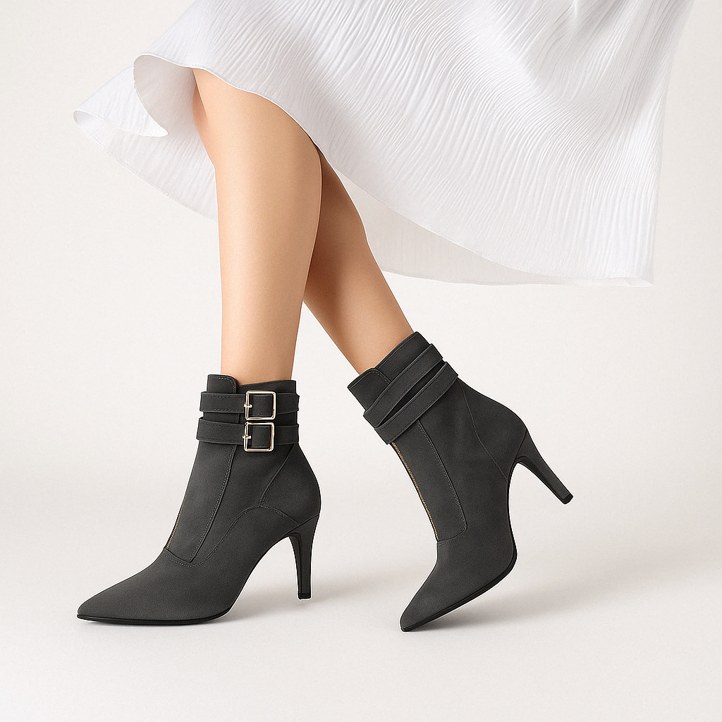Bottines à boucle et bride, talons avec fermeture éclair