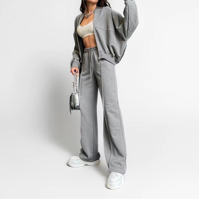 2024 Autumn Winter Women'S Thick Hoodie Coat Drawstring High Waist Loose Casual Pants Set Lined Fleece Woman'S Clothing Street