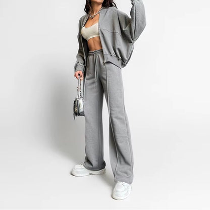 2024 Autumn Winter Women'S Thick Hoodie Coat Drawstring High Waist Loose Casual Pants Set Lined Fleece Woman'S Clothing Street