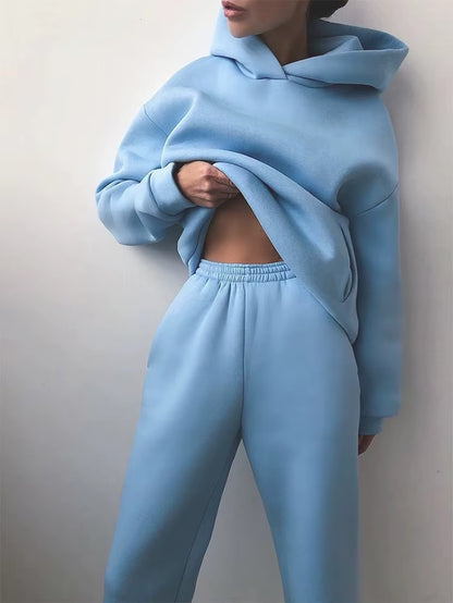 Winter Two Piece Sets Women Tracksuit Suit 2023 Autumn Trouser Suits Female Sweatshirt Solid Sports Hoodie Sportswear